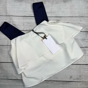 T. Love (Italy) NWT Off White Tiered Crop Top with Navy Straps  Size 8